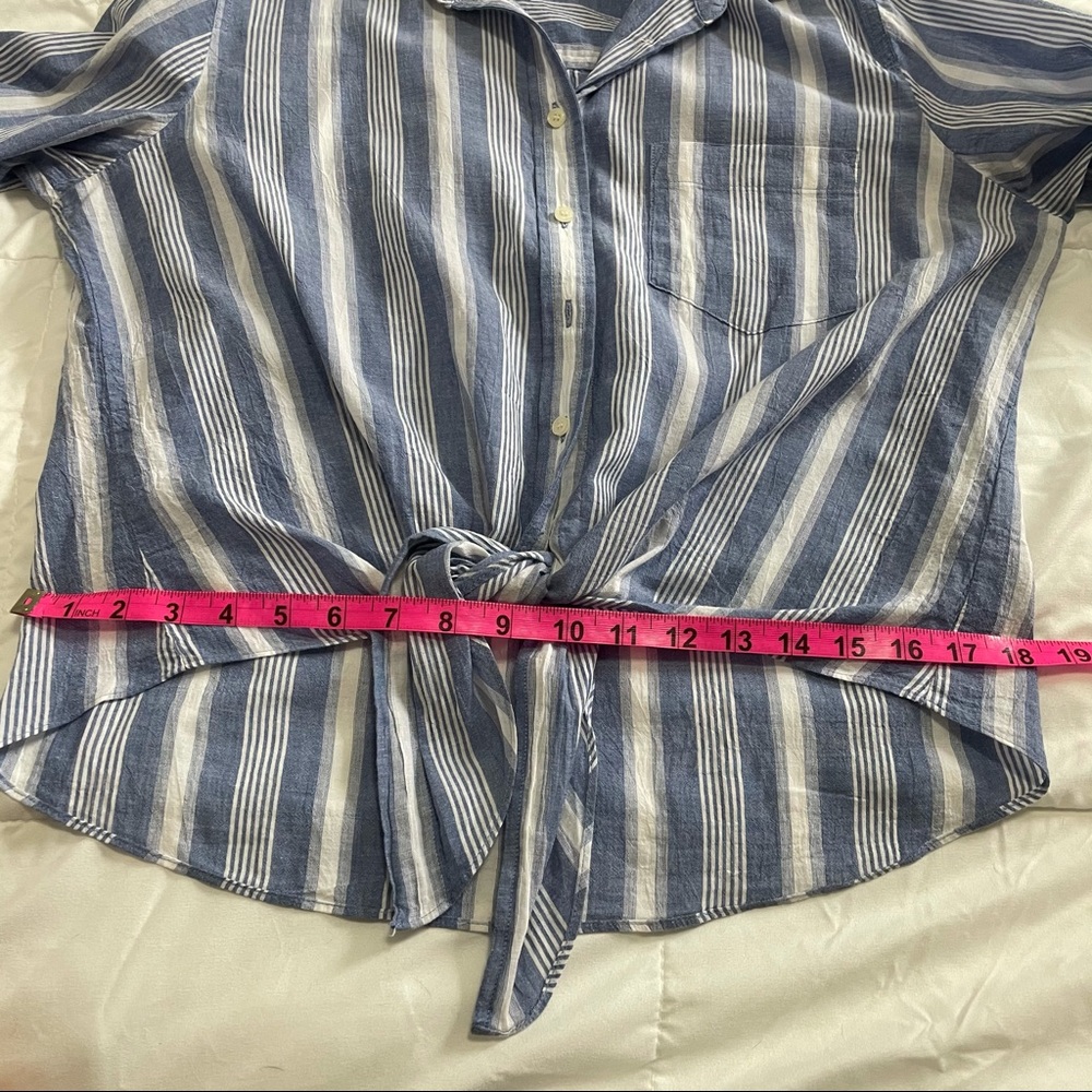 *SOLD* J Crew Striped Tie Waist Button Down M - Picture 8 of 15